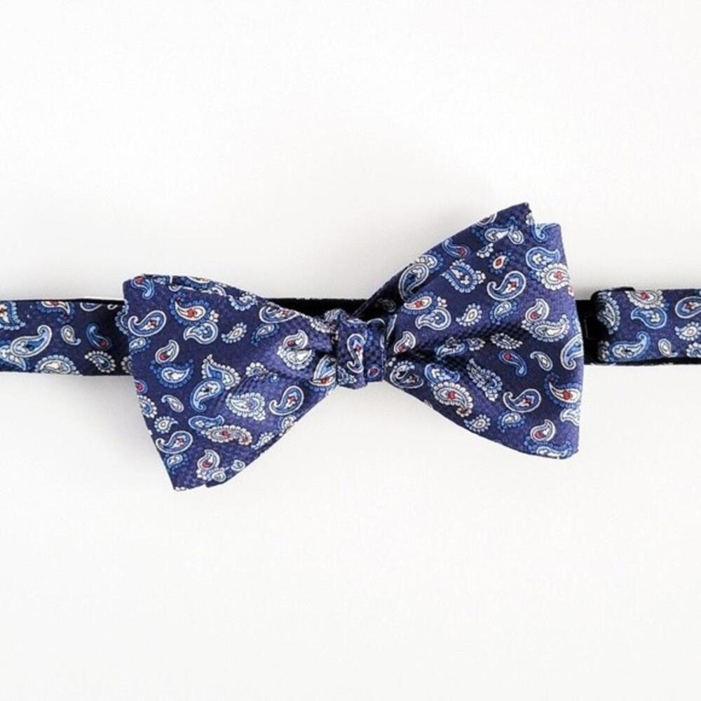 NEW Eton Bow Tie Italian Silk Paisley Pattern Blue Red Tan White Mens - Picture 3 of 9